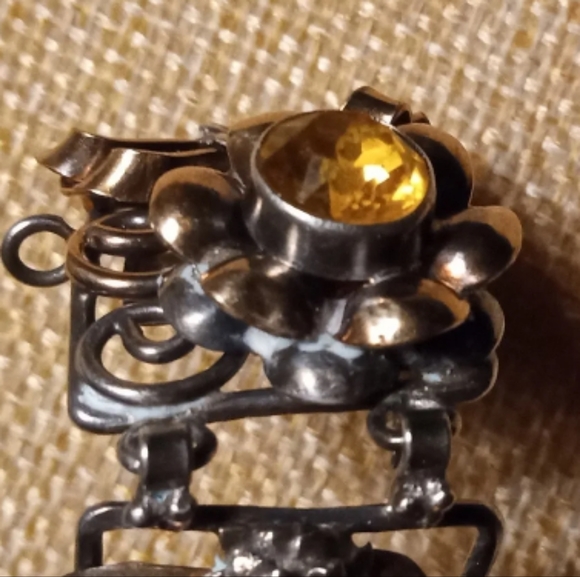 Hobe 1/20 14K GF Sterling  Rhinestones VTG Signed Floral Panel 1940's Bracelet - Picture 9 of 13